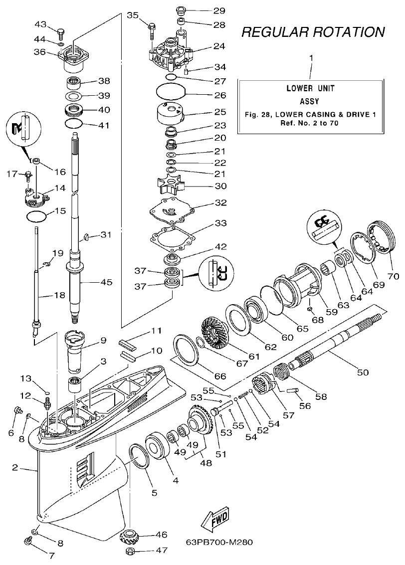 Yamaha F150BET, FL150BET LOWER CASING & DRIVE 1 parts diagram